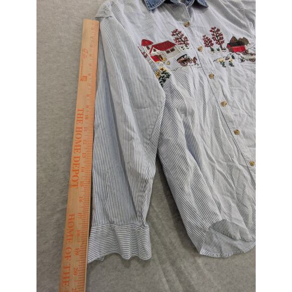 Solutions Original Shirt Women's Small Blue Button Down Top Farm Embroidered VTG - Picture 4 of 7